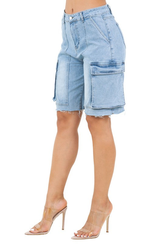 BY CLAUDE LONG DENIM CARGO SHORTS