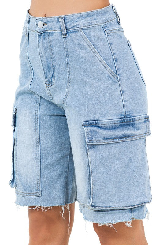 BY CLAUDE LONG DENIM CARGO SHORTS