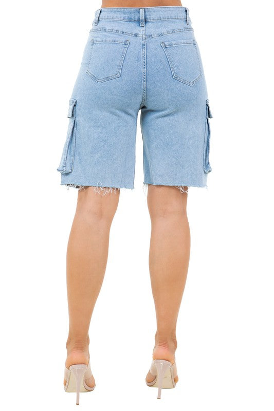 BY CLAUDE LONG DENIM CARGO SHORTS