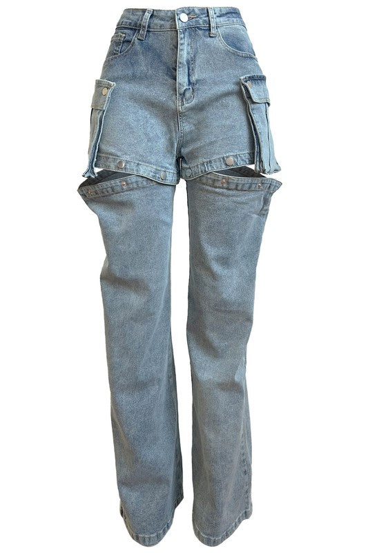 BY CLAUDE HIGH POCKET DENIM CARGO JEANS