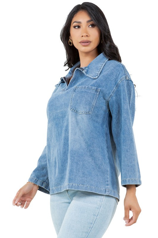 BY CLAUDE LONG SLEEVE DENIM TOP