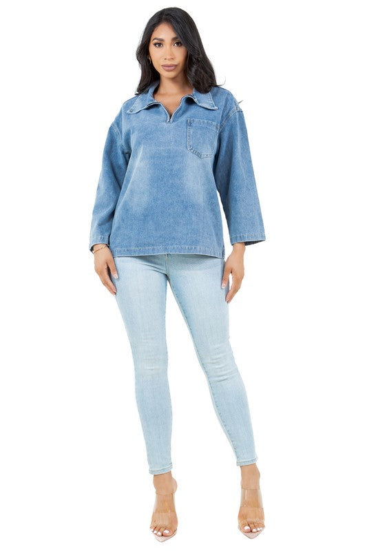 BY CLAUDE LONG SLEEVE DENIM TOP