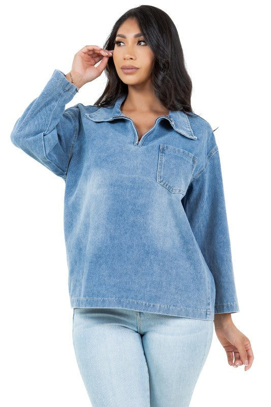 BY CLAUDE LONG SLEEVE DENIM TOP