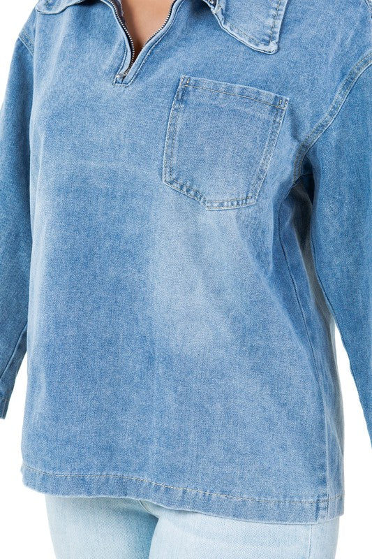 BY CLAUDE LONG SLEEVE DENIM TOP