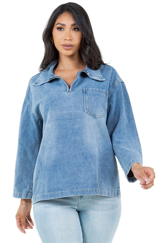 BY CLAUDE LONG SLEEVE DENIM TOP