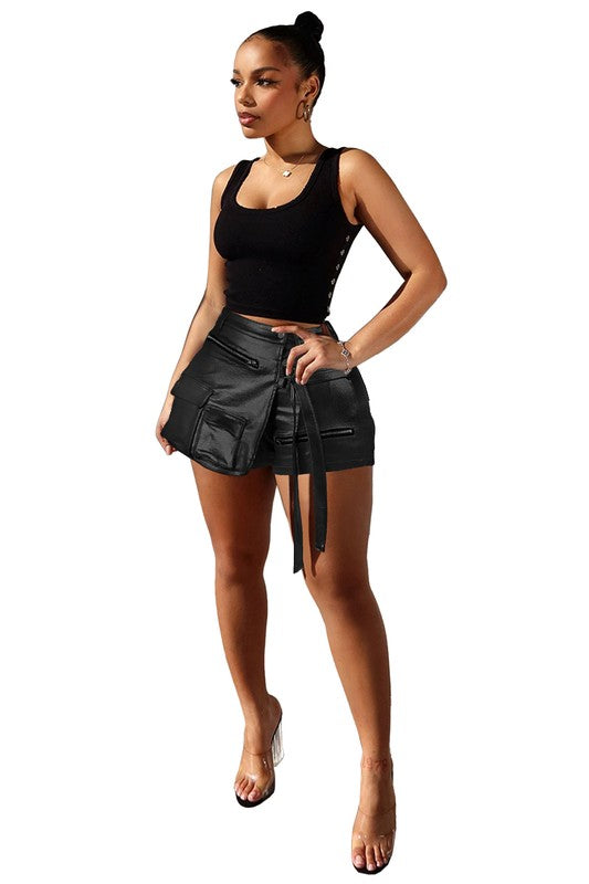 BY CLAUDE METALLIC CARGO STYLE WRAP FRONT SHORTS IN 3 COLORS