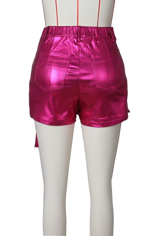 BY CLAUDE METALLIC CARGO STYLE WRAP FRONT SHORTS IN 3 COLORS