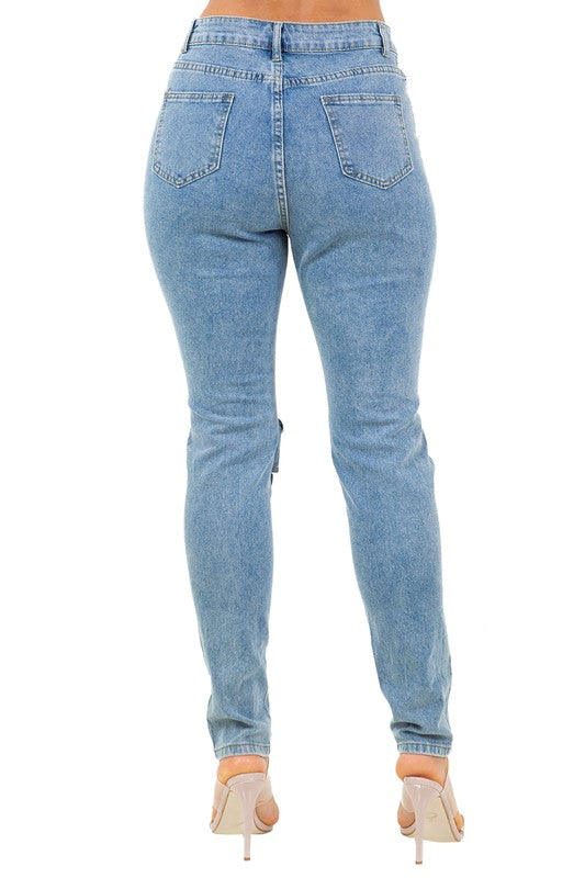 BY CLAUDE HEAVILY DISTRESSED DENIM JEANS