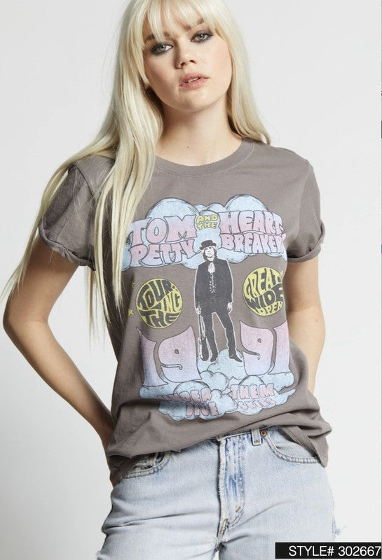 Recycled Karma "Tom Petty 1991 Blue Skies" Graphic Tee in Steel Gray