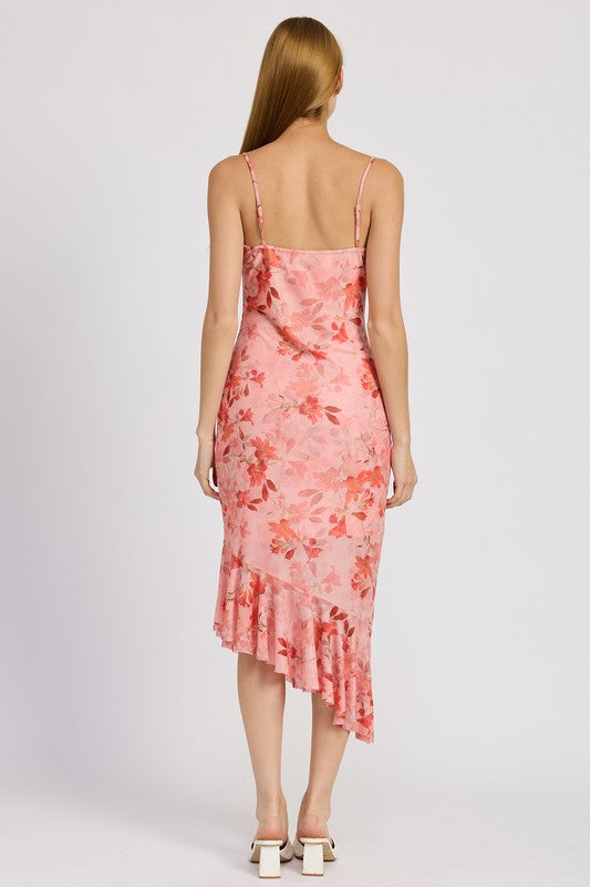 EMORY PARK FLORAL ASYMMETRICAL DRESS WITH RUFFLE DETAIL