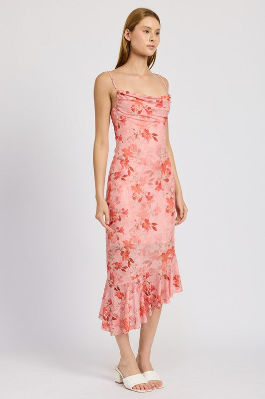 EMORY PARK FLORAL ASYMMETRICAL DRESS WITH RUFFLE DETAIL