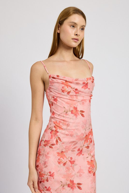 EMORY PARK FLORAL ASYMMETRICAL DRESS WITH RUFFLE DETAIL