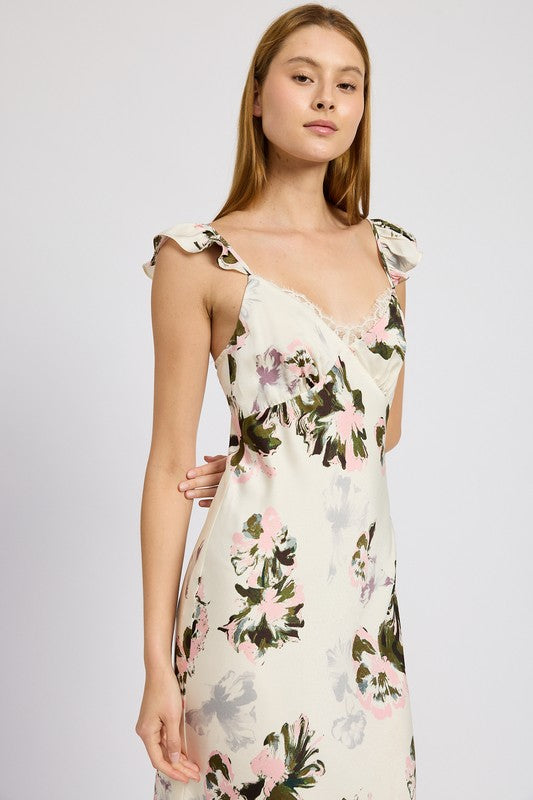 EMORY PARK FLORAL MIDI DRESS WITH LACE DETAIL