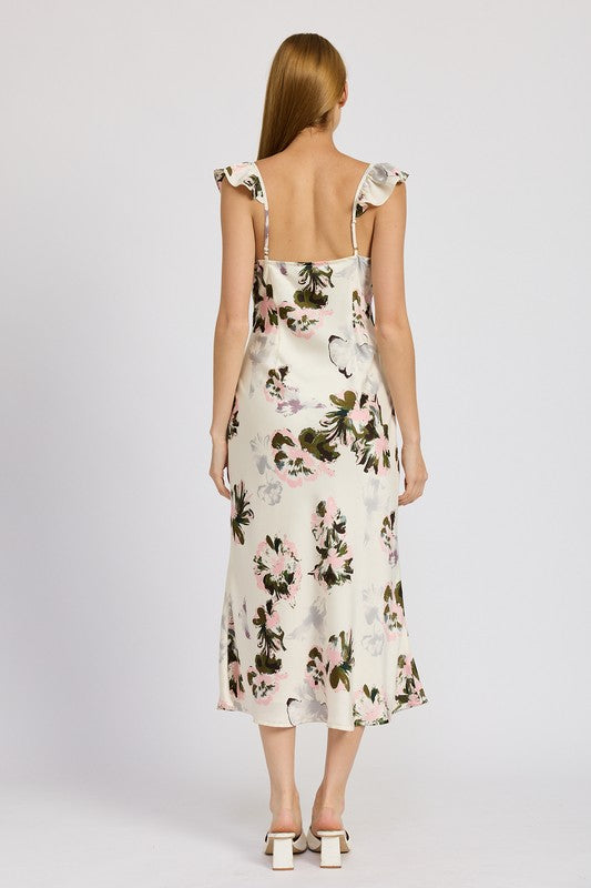 EMORY PARK FLORAL MIDI DRESS WITH LACE DETAIL