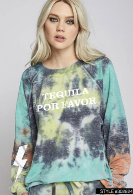 Recycled Karma Tequila Por Favor Tie Dye Graphic Sweatshirt