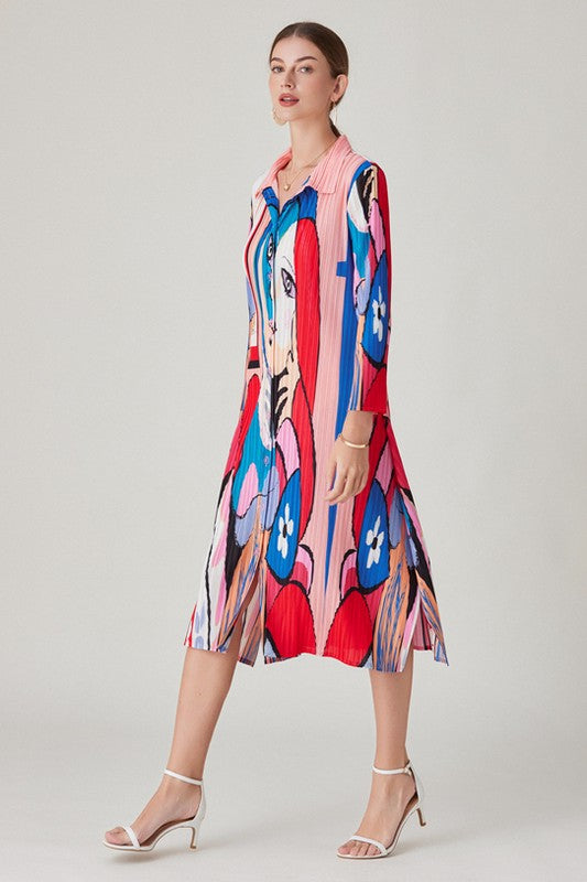 BY CLAUDE PRINTED LONG SLEEVE MIDI SHIRT DRESS