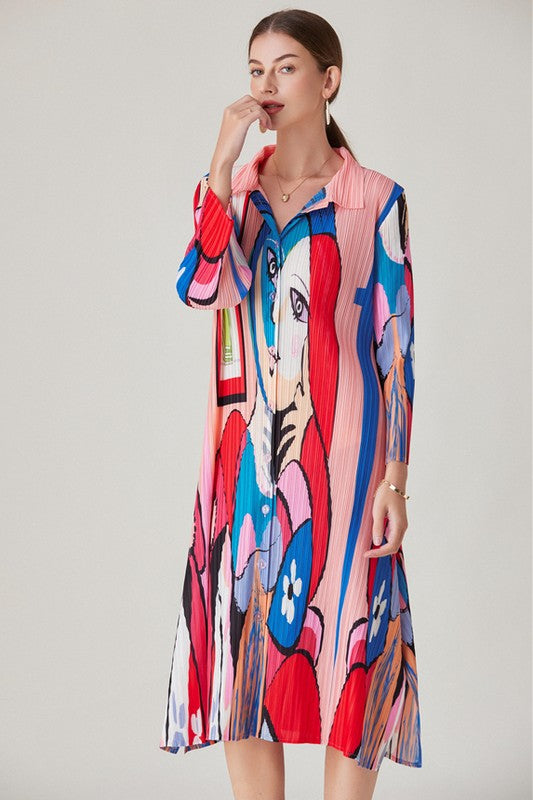 BY CLAUDE PRINTED LONG SLEEVE MIDI SHIRT DRESS