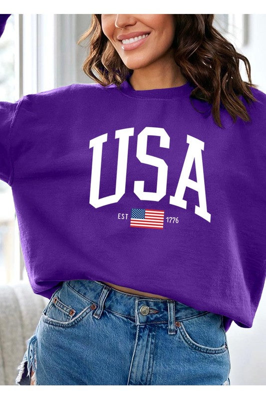 Color Bear Unisex USA Est 1776 Graphic Fleece Sweatshirt in 10 Colors