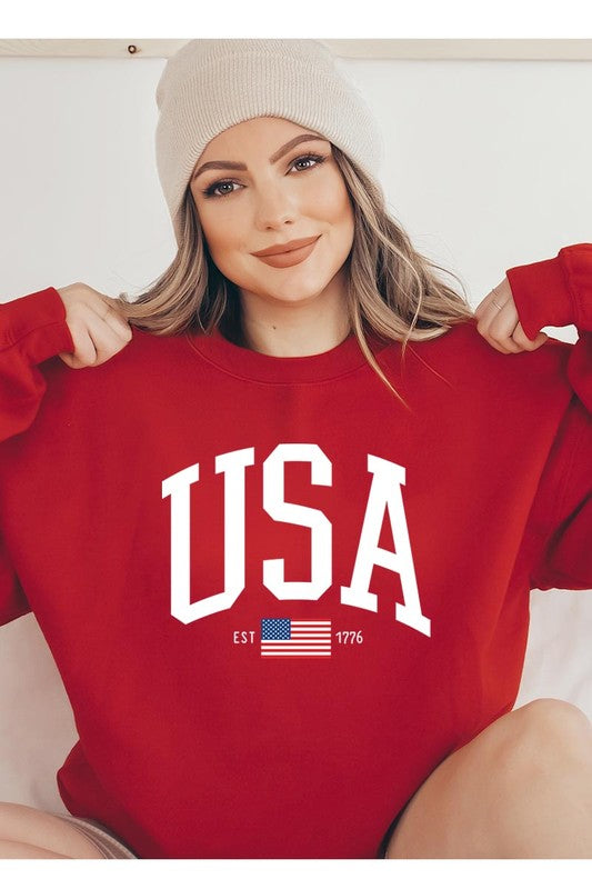 Color Bear Unisex USA Est 1776 Graphic Fleece Sweatshirt in 10 Colors