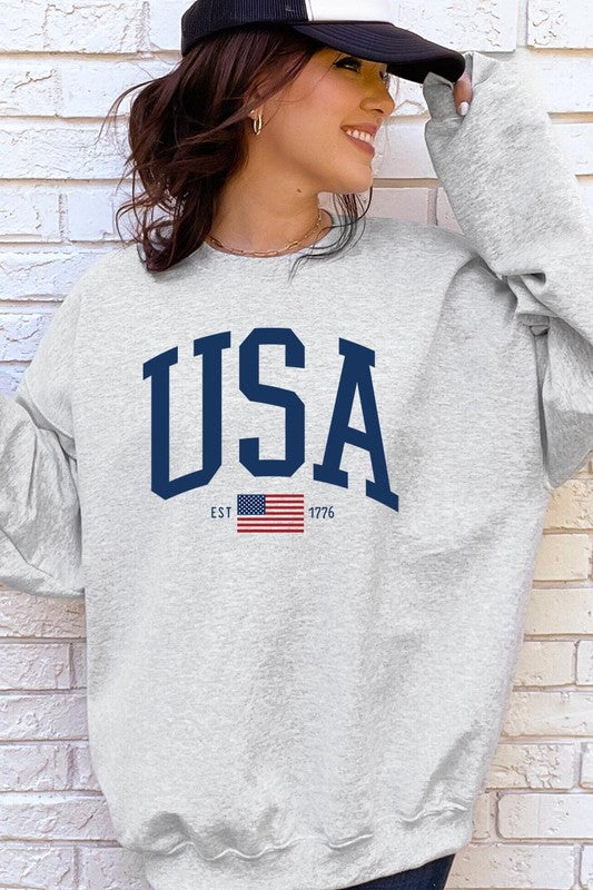 Color Bear Unisex USA Est 1776 Graphic Fleece Sweatshirt in 10 Colors