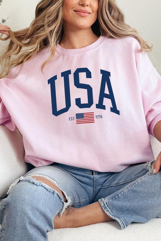 Color Bear Unisex USA Est 1776 Graphic Fleece Sweatshirt in 10 Colors