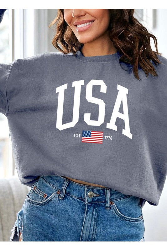 Color Bear Unisex USA Est 1776 Graphic Fleece Sweatshirt in 10 Colors