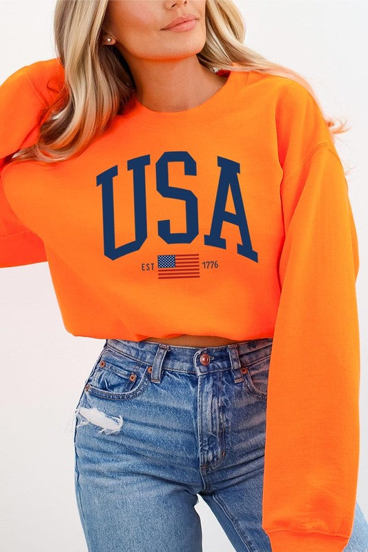 Color Bear Unisex USA Est 1776 Graphic Fleece Sweatshirt in 10 Colors