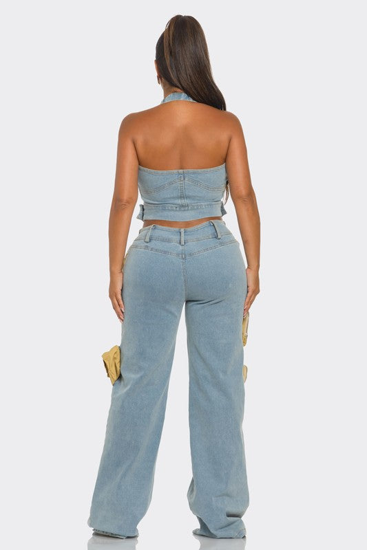 ATHINA Two Tone Pocket Denim Jumpsuit