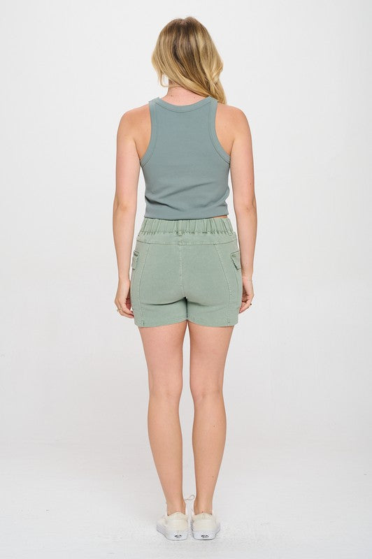 OTOS Activewear Washed Color Ponte Knit Cargo Shorts in 4 Colors