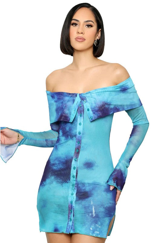 BY CLAUDE BODYCON OFF SHOULDER LONG SLEEVE MINI DRESS