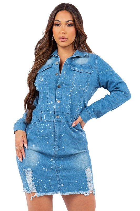 BY CLAUDE LONG SLEEVE DENIM MINI DRESS