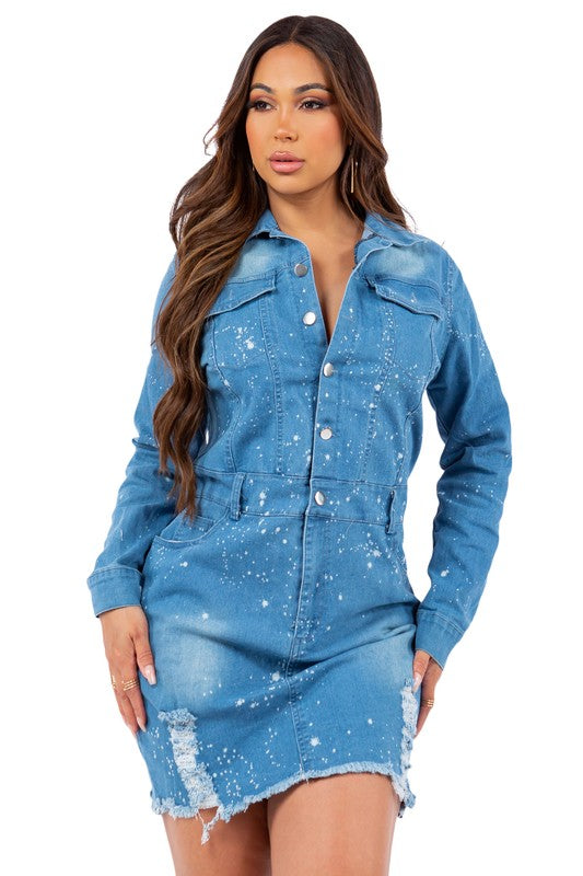 BY CLAUDE LONG SLEEVE DENIM MINI DRESS