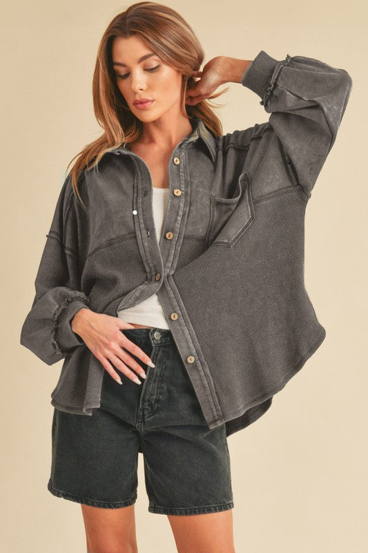 Aemi + Co Mixed Media Stretch Cotton Judie Shirt Jacket