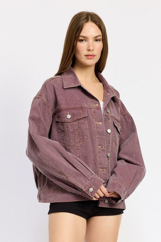 Emory Park Oversized Denim Jean Jacket in Berry