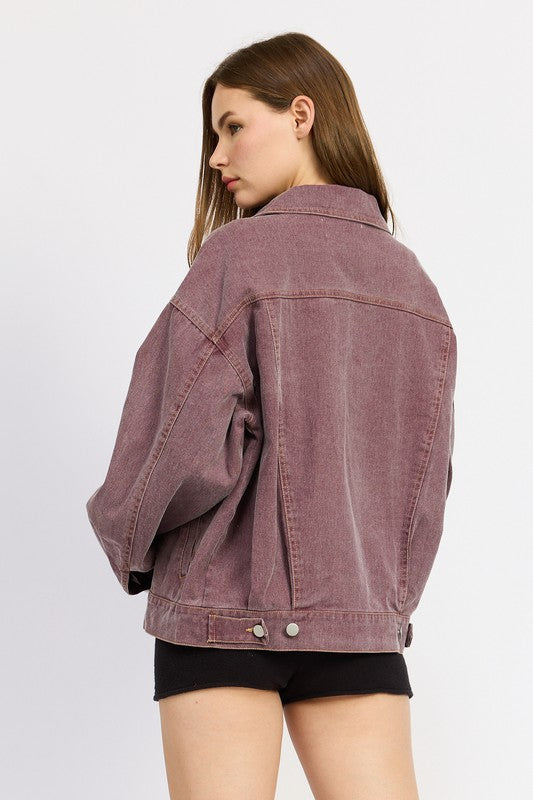 Emory Park Oversized Denim Jean Jacket in Berry