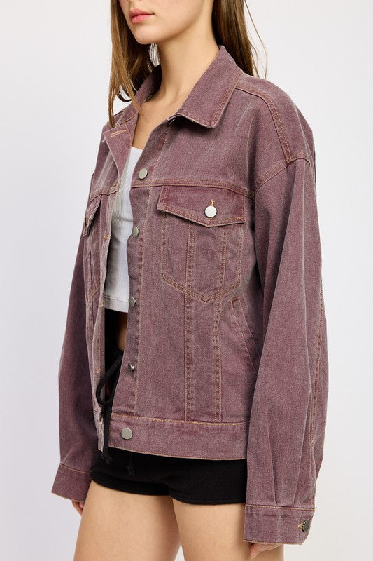 Emory Park Oversized Denim Jean Jacket in Berry