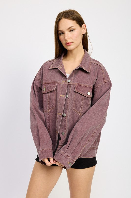 Emory Park Oversized Denim Jean Jacket in Berry