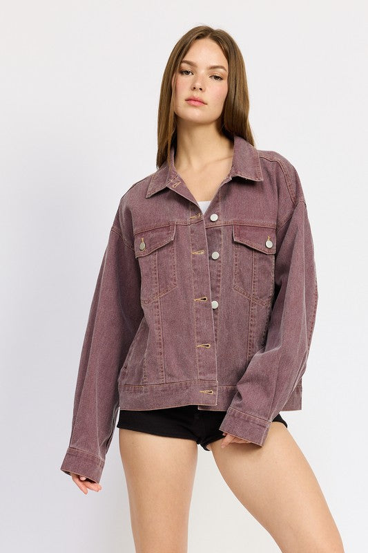 Emory Park Oversized Denim Jean Jacket in Berry