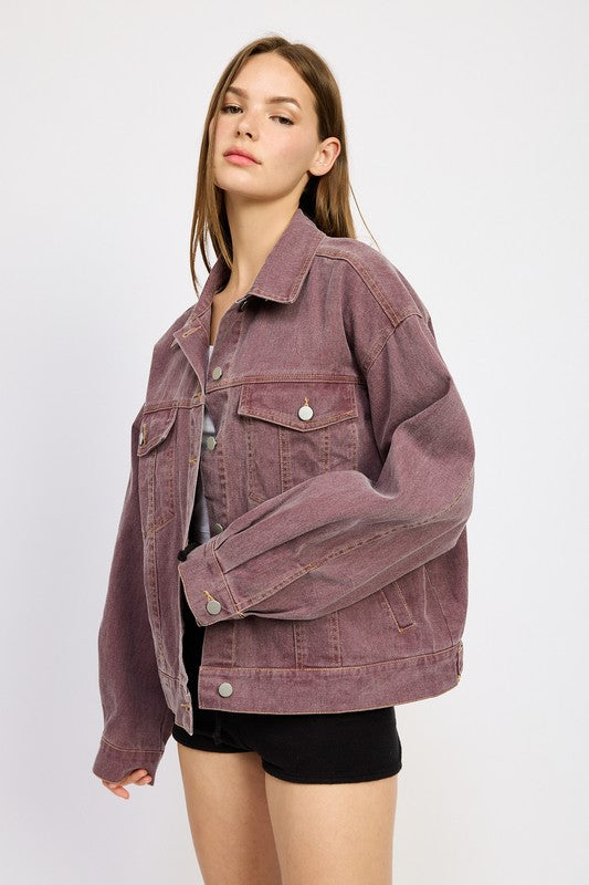 Emory Park Oversized Denim Jean Jacket in Berry