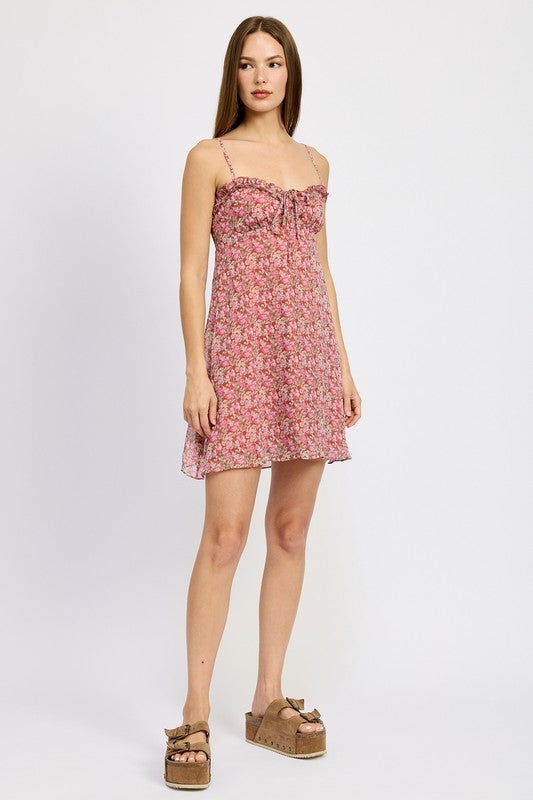 EMORY PARK PRINTED RUFFLE MINI DRESS