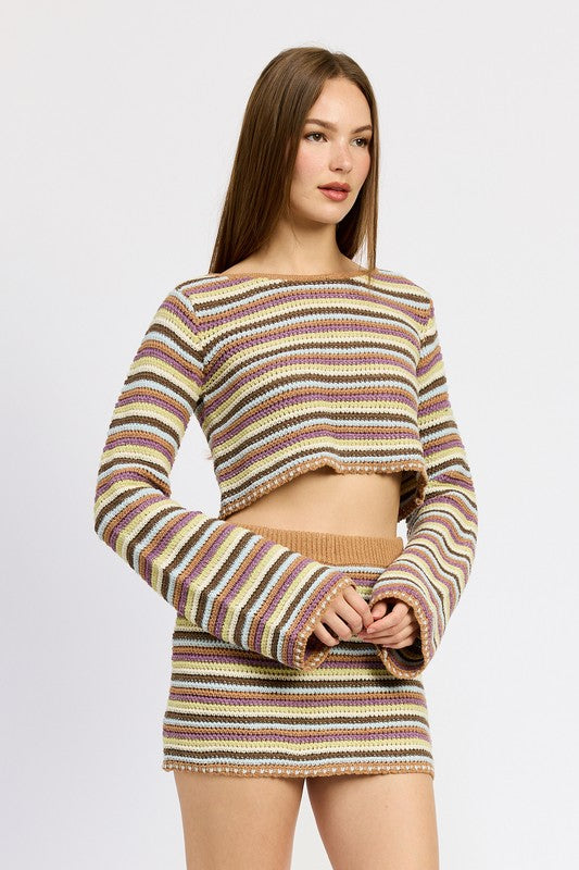 ROUND NECK CROCHET TOP WITH BELL SLEEVES