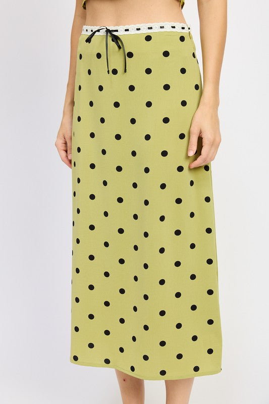 EMORY PARK POLKA DOT MIDI SKIRT WITH LACE TRIM