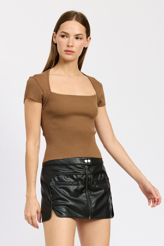 EMORY PARK SQUARE NECK Short Sleeve TOP in 2 COLORS