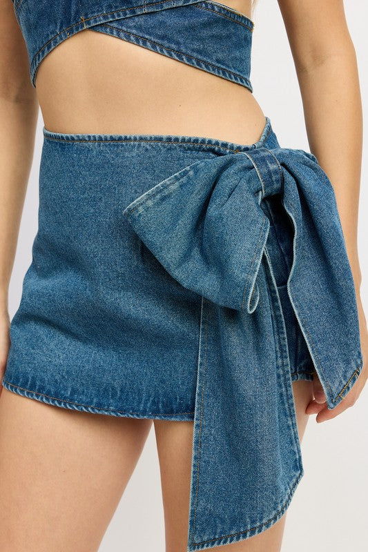 EMORY PARK DENIM BOW DETAIL MINI SKIRT