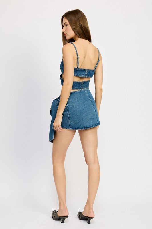 EMORY PARK DENIM BOW DETAIL MINI SKIRT