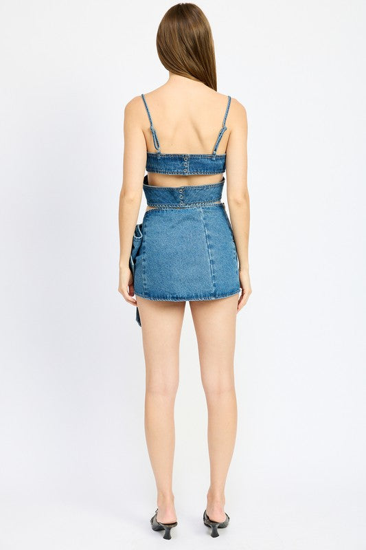 EMORY PARK WRAPPED DETAIL DENIM CROP CAMI TOP