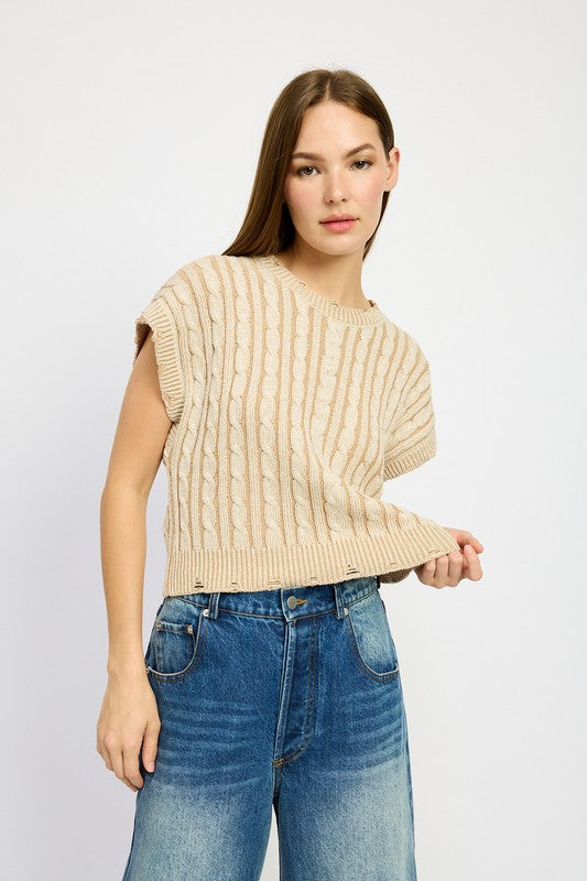 EMORY PARK CABLE KNIT SHORT SLEEVE TOP