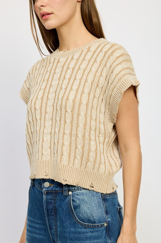 EMORY PARK CABLE KNIT SHORT SLEEVE TOP