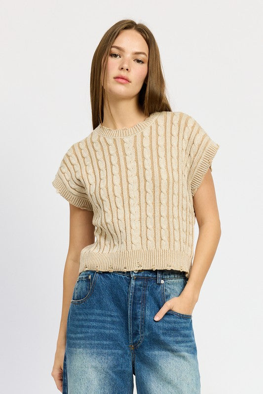 EMORY PARK CABLE KNIT SHORT SLEEVE TOP