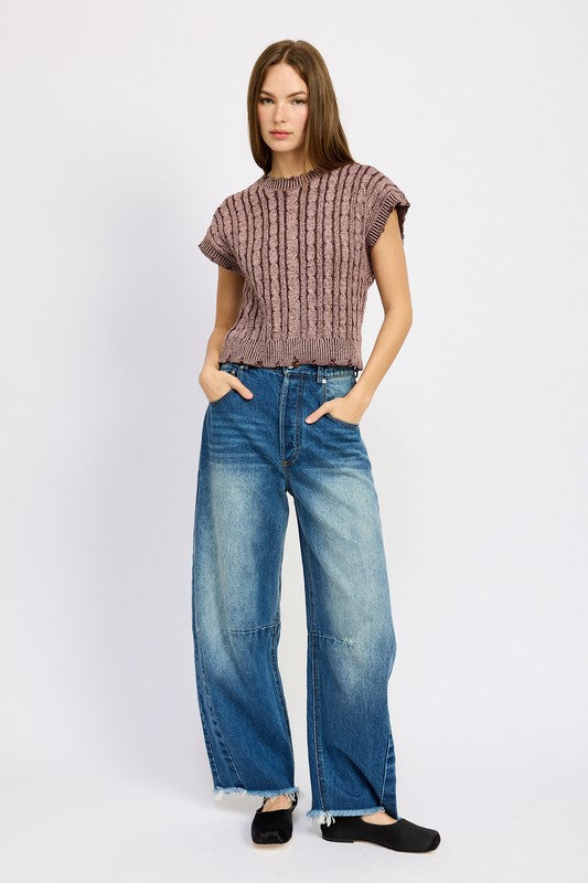 EMORY PARK CABLE KNIT SHORT SLEEVE TOP